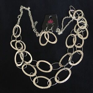 Paparazzi Silver Tone Layered Necklace and Earrings Set
